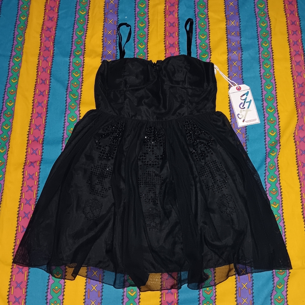 New 2012 Iron Fist Skulls Last Dance Black Sequin Skull Dress Vintage